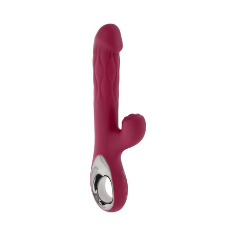 Evolved Bursting With Pleasure Vibrator Burgundy showcasing its sleek design and dual-action features for intense pleasure.