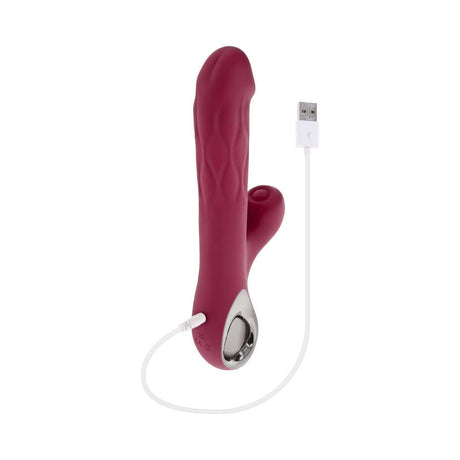 Evolved Bursting With Pleasure Vibrator Burgundy with USB charger, featuring dual-action design for ultimate pleasure.