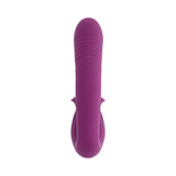 Evolved Deep Ecstasy Wild Aster G-spot Clitoral Stimulation vibrator in purple with ribbed shaft and clitoral stimulator.