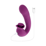 Evolved Deep Ecstasy Wild Aster G-spot Clitoral Stimulation vibrator in purple with USB charging cable.
