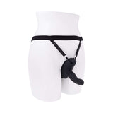 Evolved Come Closer G-spot Massager with Remote Black on a model in a harness display.