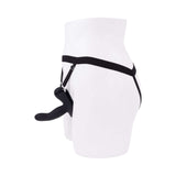 Evolved Come Closer G-spot Massager with Remote Black showcased on mannequin in black harness.