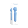 Iris Rechargeable Silicone Wand Blue packaging design featuring a soft silicone body massager in a sleek blue color.