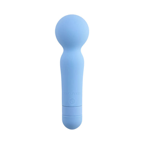Iris Rechargeable Silicone Wand Blue with a smooth, ergonomic design for targeted stimulation in a soft blue hue.