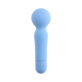 Iris Rechargeable Silicone Wand Blue, a compact blue silicone massager with an ergonomic design for targeted stimulation.