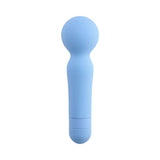 Iris Rechargeable Silicone Wand Blue, a compact blue wand massager with a soft silicone finish and ergonomic design.