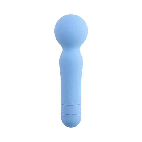 Iris Rechargeable Silicone Wand Blue, a compact blue wand massager with a soft silicone finish and ergonomic design.