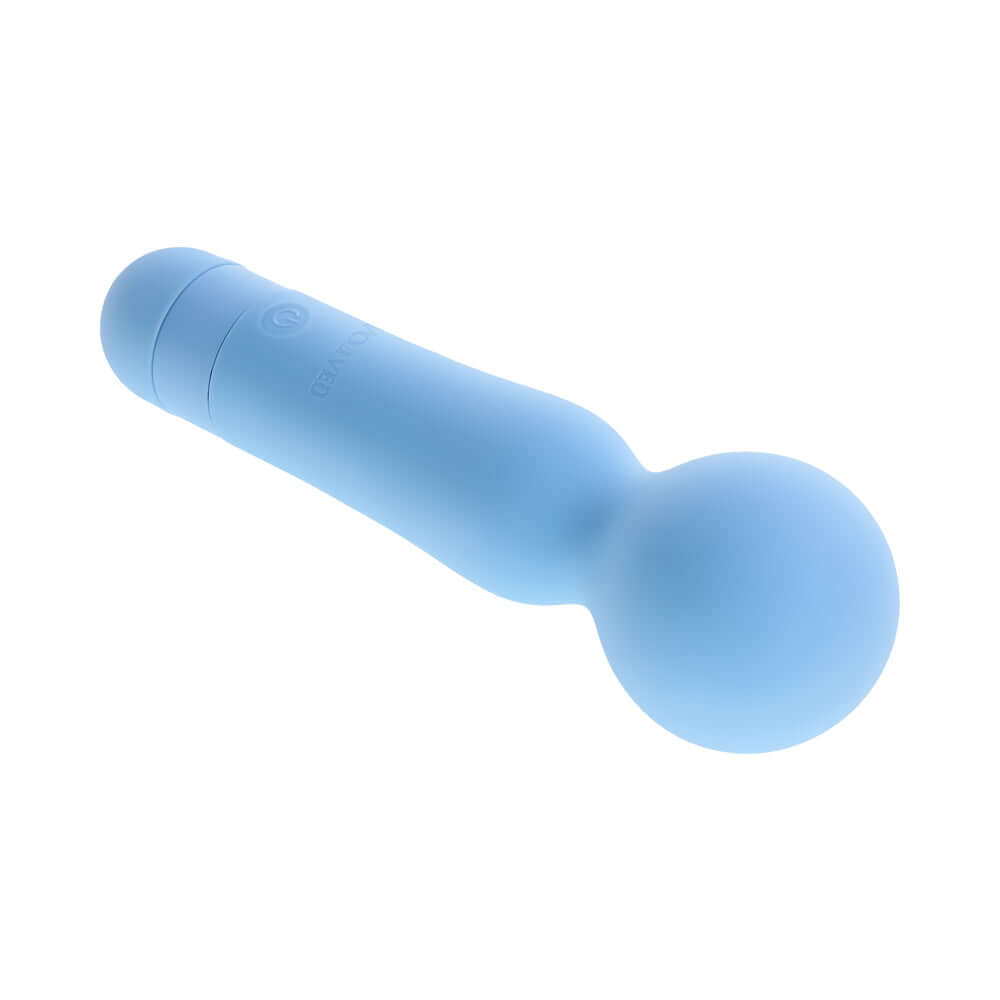 Iris Rechargeable Silicone Wand Blue on a white background, showcasing its ergonomic design and soft silicone finish.