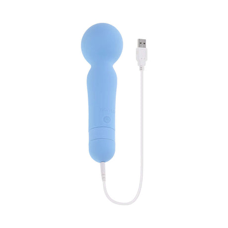 Iris Rechargeable Silicone Wand Blue with a soft silicone finish and USB charging cable