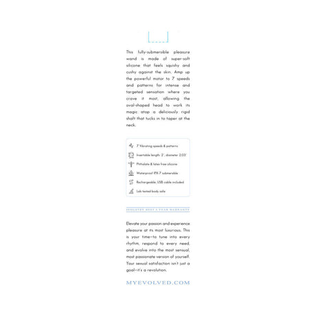 Iris Rechargeable Silicone Wand Blue with specifications and features for enhanced pleasure and comfort.