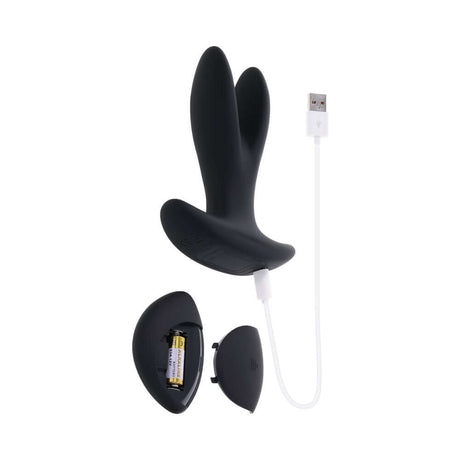 Gender X Spread The Love Prostate Massager Black, featuring dual vibrating fingers and USB charging.