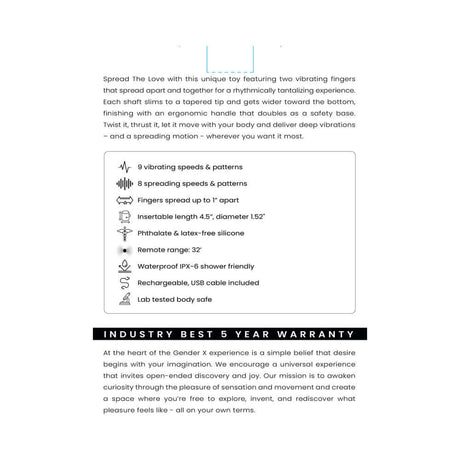 Gender X Spread The Love Prostate Massager Black features, specs, and warranty details for enhanced pleasure.