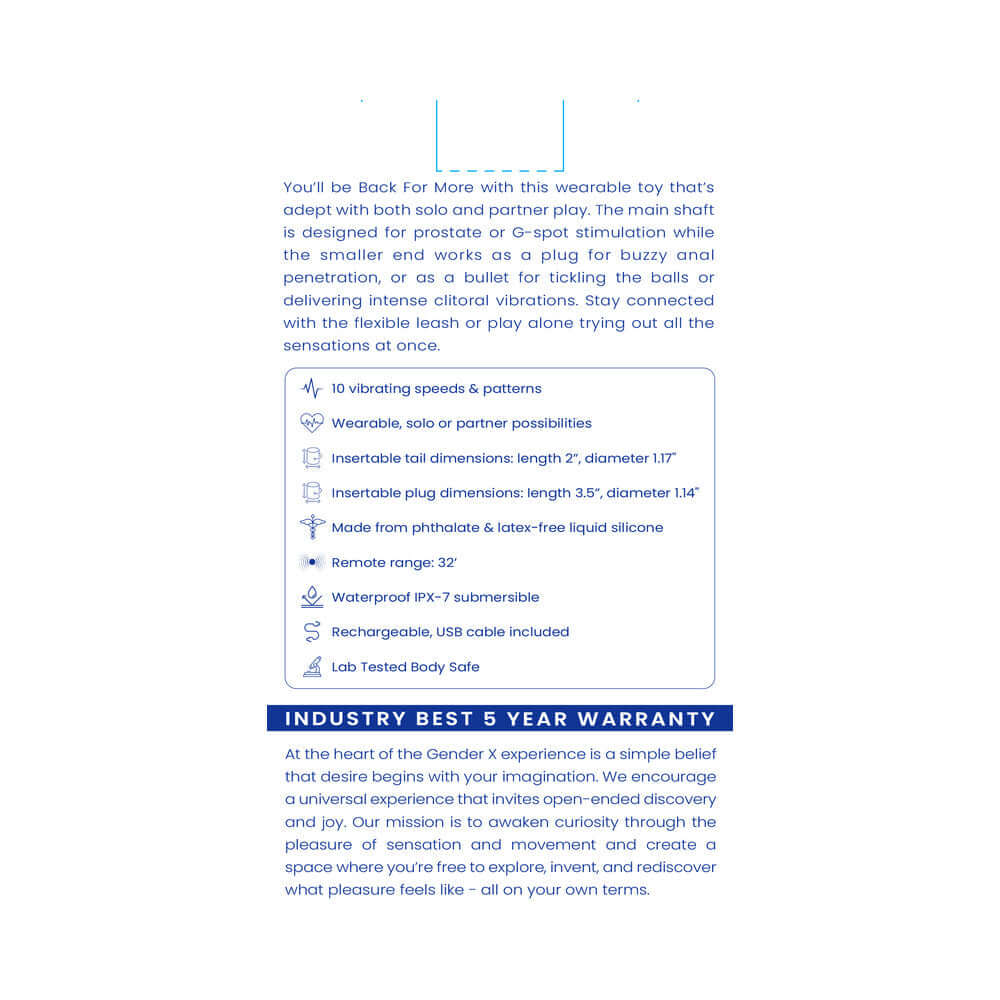 Gender X Back For More Prostate Massager Blue product details, features, and specifications.