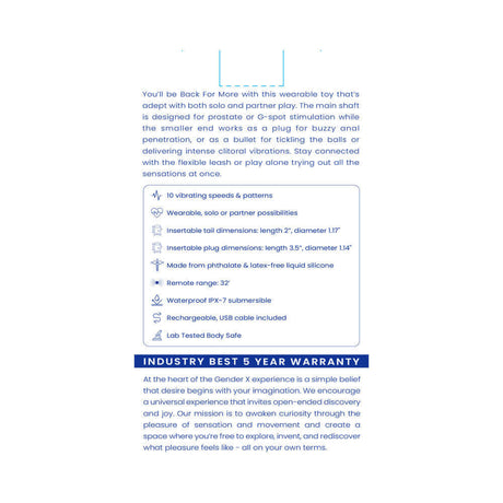 Gender X Back For More Prostate Massager Blue product details, features, and specifications.