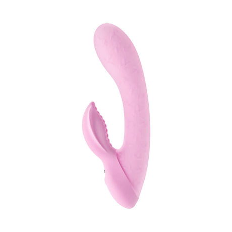 Playboy Pleasure Rabbit Party Vibrator Petal in pink with textured design for dual stimulation.