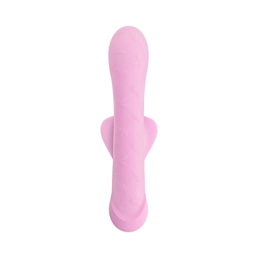 Playboy Pleasure Rabbit Party Vibrator Petal in soft pink silicone, designed for dual stimulation and realistic sensations.