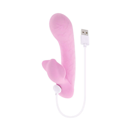 Playboy Pleasure Rabbit Party Vibrator Petal in pink with USB charging cord for dual stimulation