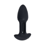 Playboy Pleasure Rim Shot 2 Anal Plug in sleek black silicone, featuring textured grooves for enhanced stimulation.