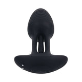 Playboy Pleasure Rim Shot 2 Anal Plug showcasing its sleek black design and unique flicking motion features.