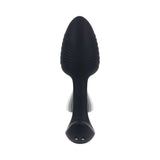 Playboy Pleasure Rim Shot 2 Anal Plug in a top view showing its sleek design and textured surface features.