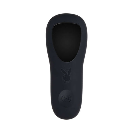 Playboy Pleasure Rim Shot 2 Anal Plug in sleek black silicone design with logo and controls.