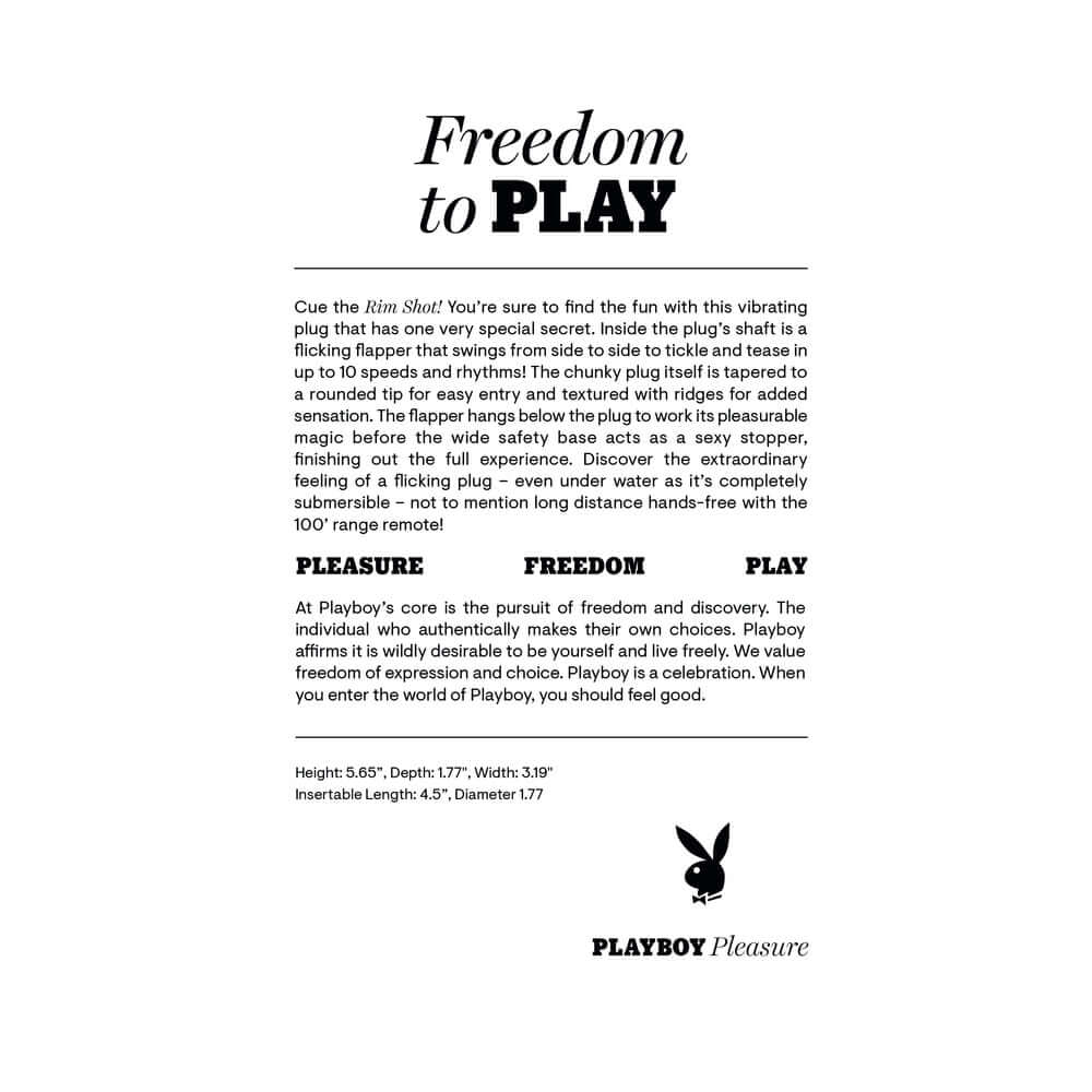 Playboy Pleasure Rim Shot 2 Anal Plug description and specifications on a product sheet.