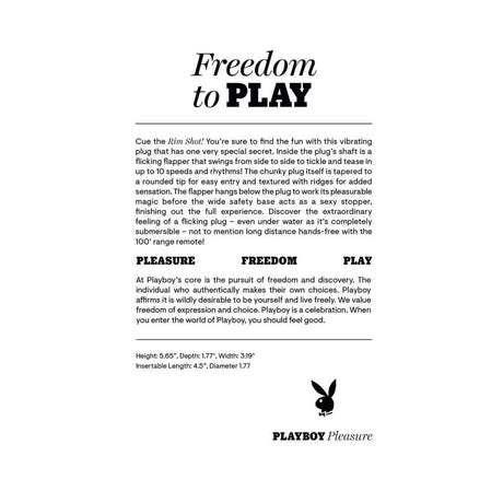 Playboy Pleasure Rim Shot 2 Anal Plug description and specifications on a product sheet.