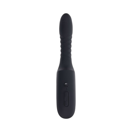 Playboy Overdrive Powerful Thrusting Vibrator in sleek black design with textured grip and control button.