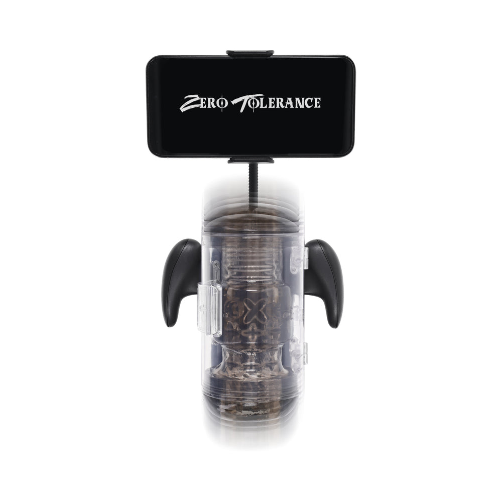 Zero Tolerance Hold Me Tight Stroker Black with mobile device holder and ergonomic design for enhanced pleasure.