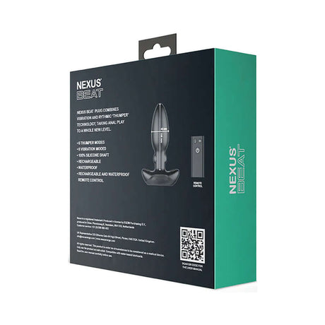Nexus Beat Thumping Butt Plug with Remote Control packaging showcasing features and design.
