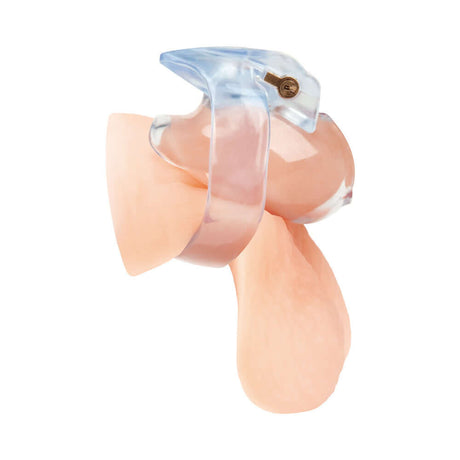 Blue Line Small Dick Acrylic Mini Chastity Cage for secure and discreet restraint.