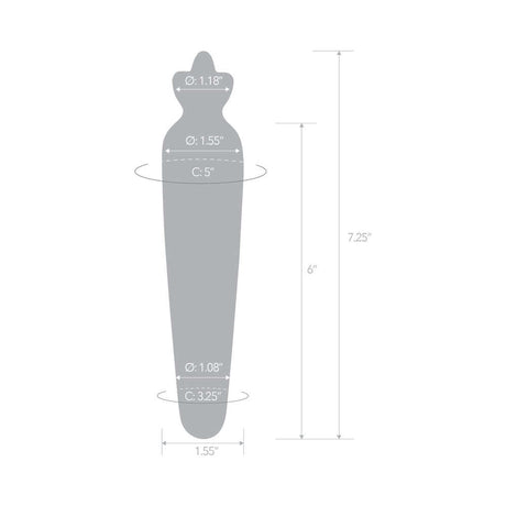 Dimensions of the Glas Bunnys Secret 7.25 inches Glass Dildo with measurements for size reference.