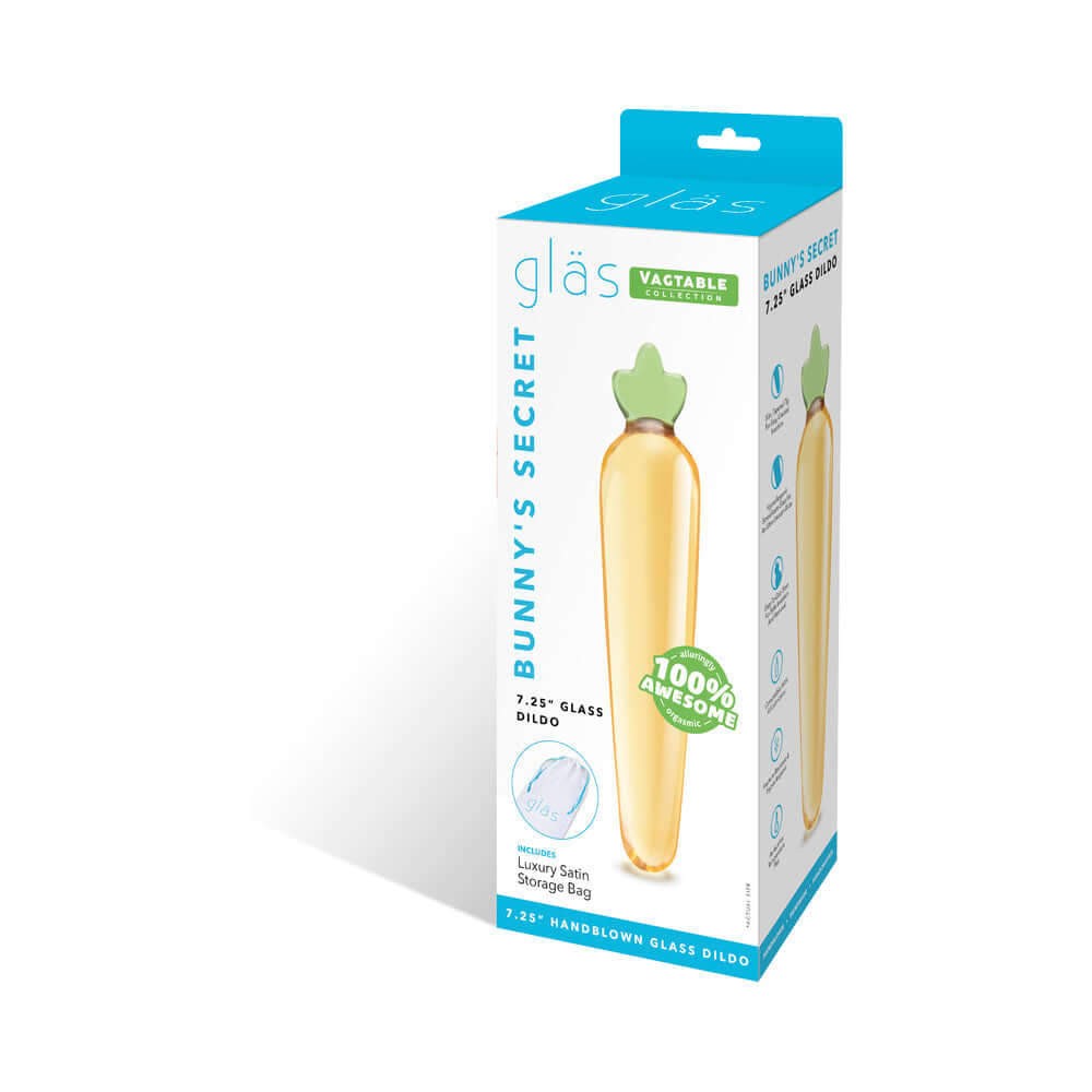 Glas Bunnys Secret 7.25 inches Glass Dildo packaging showcasing its elegant design and playful accents.
