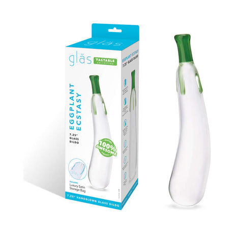 Glas Eggplant Ecstasy 7.25 inches Glass Dildo in packaging with elegant design and features.