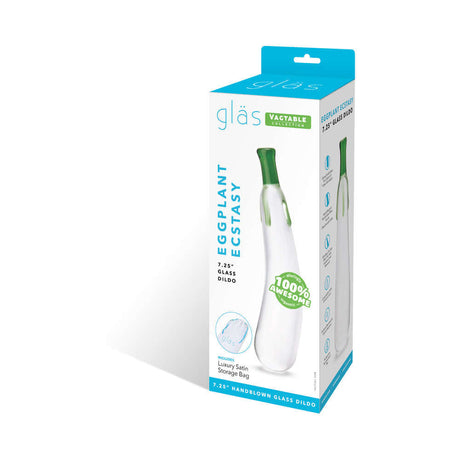 Glas Eggplant Ecstasy 7.25 inches Glass Dildo packaged in a vibrant box for luxury pleasure experiences.