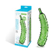 Glas Caressing Cucumber 8.25 inches Glass Dildo in packaging, showcasing its unique design and textured surface.