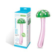 Glas Magic Mushroom Dildo 7.5 inches Glass Dildo in packaging with vibrant colors and design.