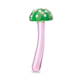 Glas Magic Mushroom Dildo 7.5 inches Glass Dildo with green mushroom cap and pink stem, handcrafted for pleasure.