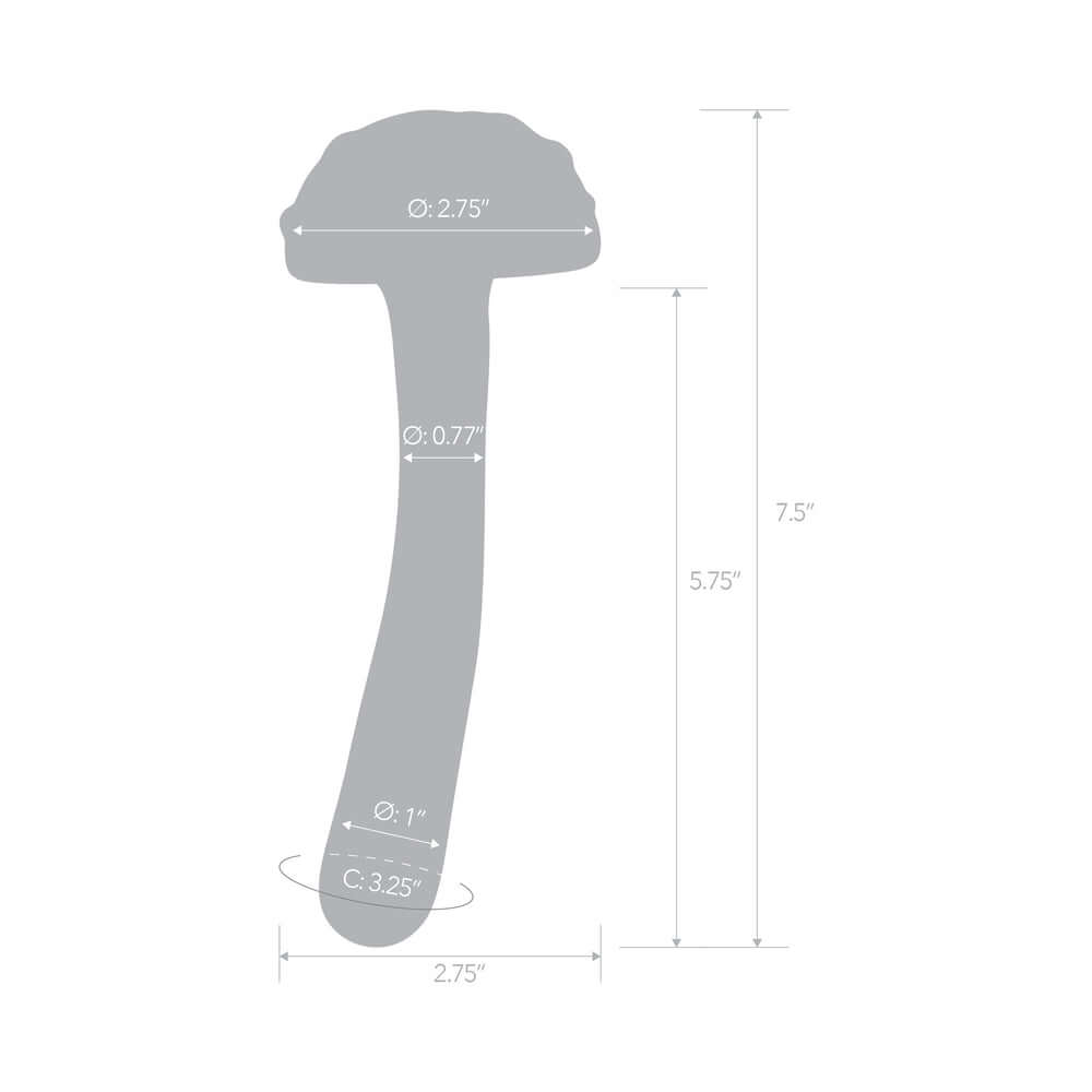 Dimensions of Glas Magic Mushroom Dildo 7.5 inches Glass Dildo, showcasing size details for optimal use.