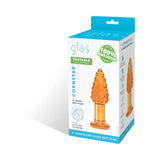 Glas Cornstar 4 inches Glass Butt Plug in packaging with corn-on-the-cob design and included storage bag.