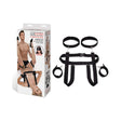 Lux Fetish Position Pal Harness with adjustable straps and thigh cuffs in packaging, designed for enhanced intimacy.