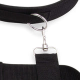 Close-up of the adjustable buckle and ring attachment of the Lux Fetish Position Pal Harness.
