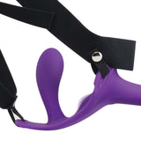 Together Lock-In Dual-Ended Vibrating Strap-on & Harness Set featuring purple silicone design and adjustable straps.