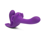 Together Lock-In Dual-Ended Vibrating Strap-on & Harness Set in vibrant purple for couples' pleasure.