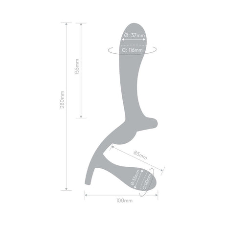 Together Lock-In Dual-Ended Vibrating Strap-on & Harness Set dimensions and specifications illustration.