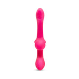 Together Double Tap Dual-Ended Vibrating Strapless Strap-on in vibrant pink, designed for dual pleasure and intimacy.
