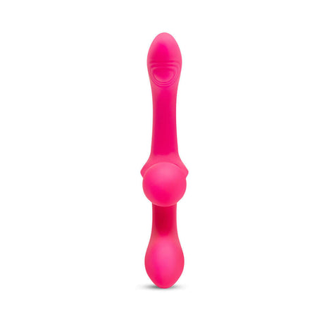 Together Double Tap Dual-Ended Vibrating Strapless Strap-on in vibrant pink, designed for dual pleasure and intimacy.