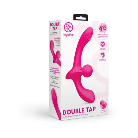 Together Double Tap Dual-Ended Vibrating Strapless Strap-on packaging showcasing its unique design and features.