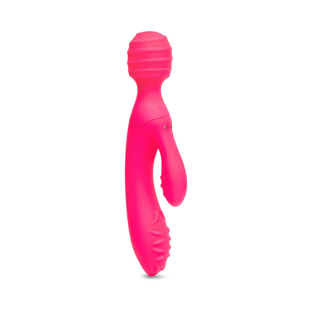 Together Tri Delight Dual-Ended Triple Stim Wand Rabbit Vibrator in vibrant pink, designed for dual stimulation and pleasure.