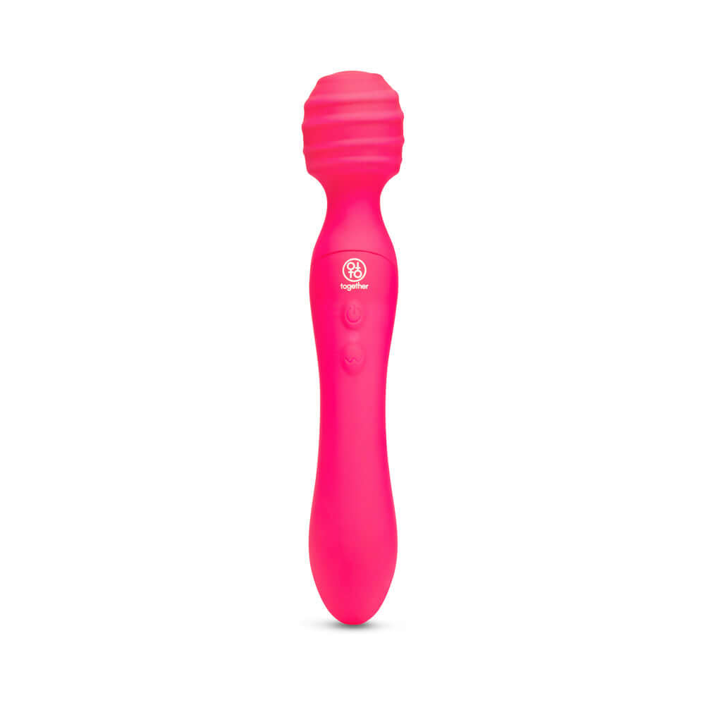 Together Tri Delight Dual-Ended Triple Stim Wand Rabbit Vibrator in vibrant pink color with textured tip.